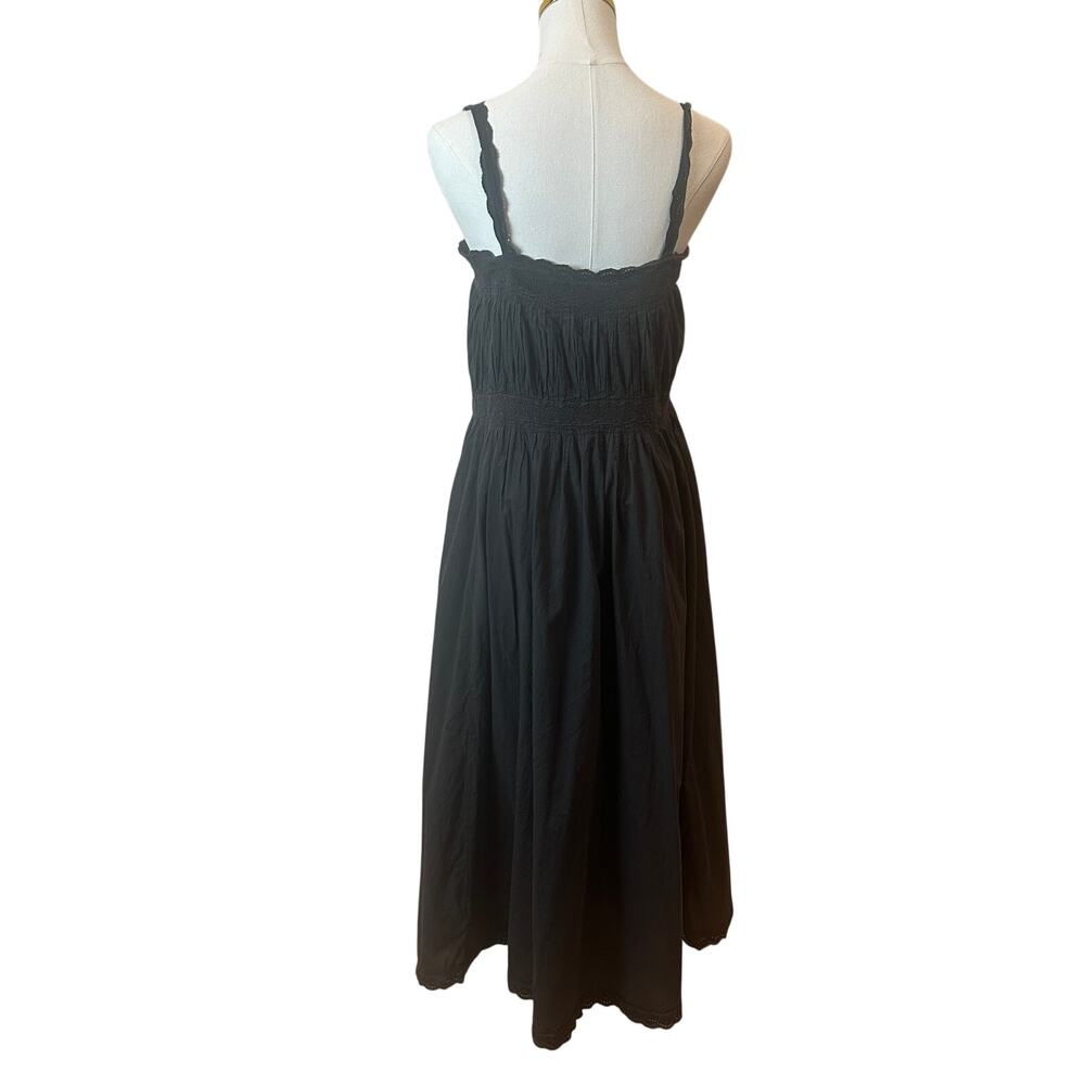 THE GREAT. Black Midi Sundress with Scalloped Straps - Picture 10 of 11